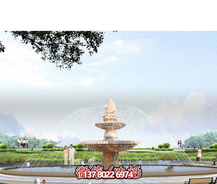 精美漢白玉噴泉，石雕鯉魚雕塑擺放