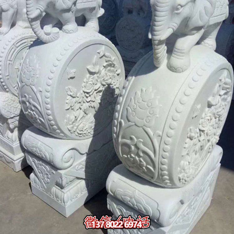 漢白玉小象石雕抱鼓，為您的別墅庭院增添優(yōu)雅氣息
