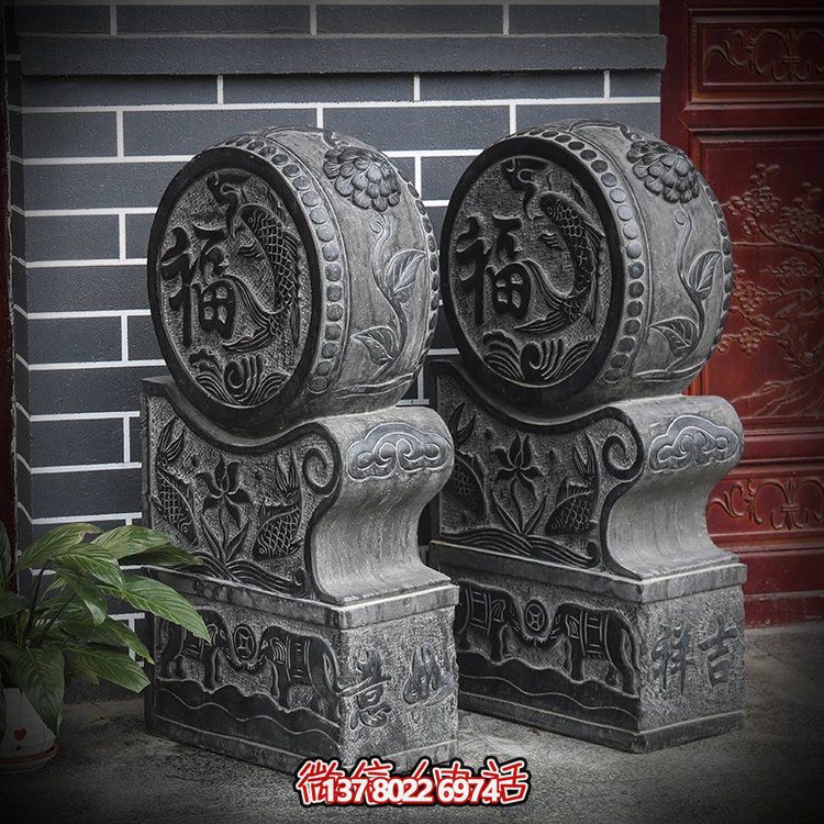 古典巴洛克風(fēng)格石雕黑色大理石門口抱鼓