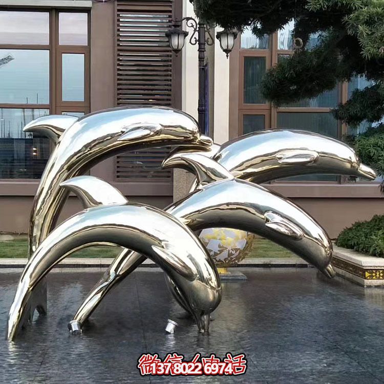 海豚潛泳雕塑，不銹鋼持久耐用