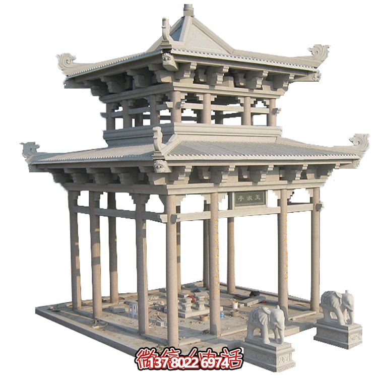 古典多角涼亭建筑大氣，石雕精美，園林景觀完美