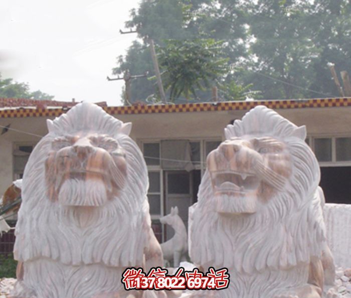 漢白玉雕刻大型仿真動物獅子雕塑 漢白玉雕刻大型仿真動物獅子雕塑