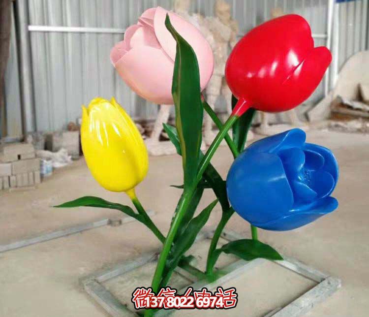 絢麗彩色不銹鋼室內景區噴漆花朵雕塑