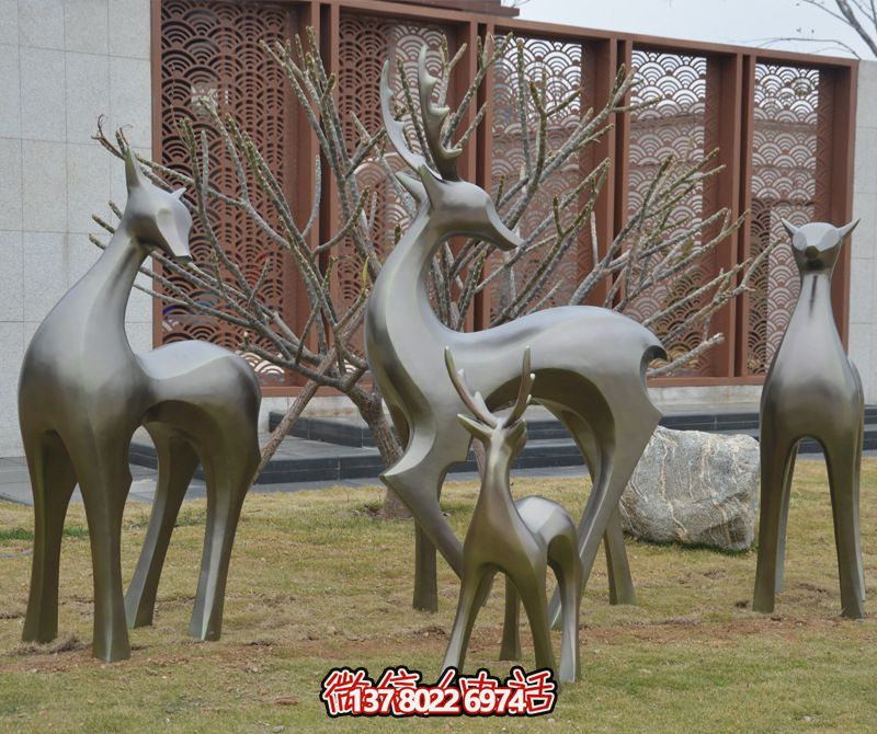 公園景區不銹鋼仿銅抽象藝術鹿雕塑 公園景區不銹鋼仿銅抽象藝術鹿雕塑