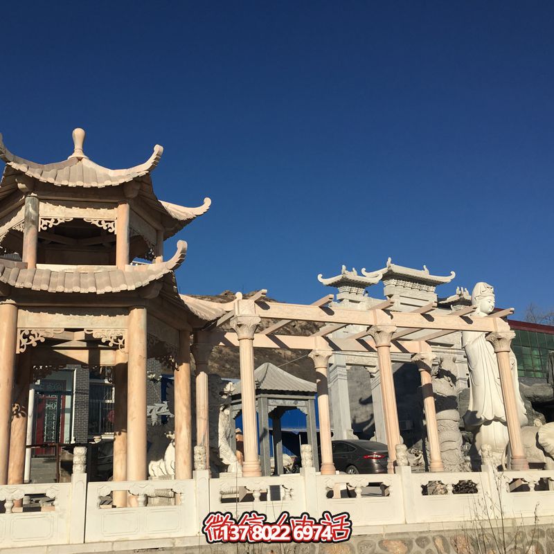 晚霞紅長廊涼亭二層頂蓋花園廣場擺放雕塑 晚霞紅長廊涼亭二層頂蓋花園廣場擺放雕塑