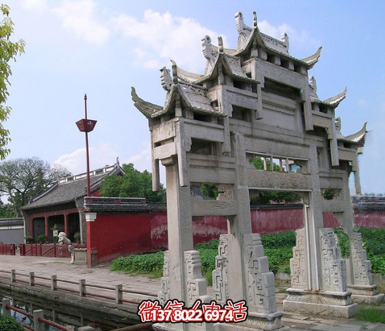 寺廟三門小型牌坊花崗巖石雕 寺廟三門小型牌坊花崗巖石雕