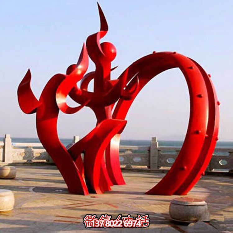 廣場(chǎng)大型不銹鋼彩繪圓環(huán)擺件