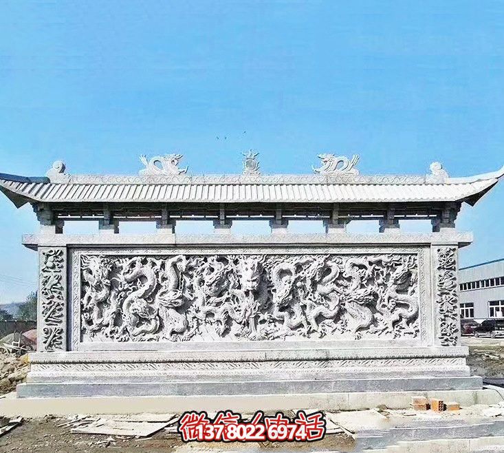 企業門口處擺放大理石九龍壁雕塑 企業門口處擺放大理石九龍壁雕塑