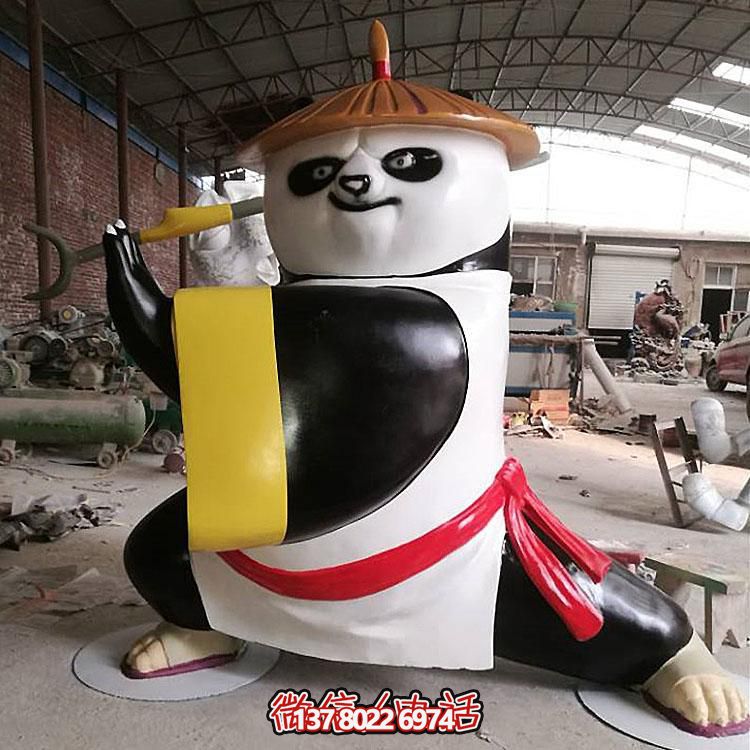 玻璃鋼彩繪功夫熊貓卡通貝殼美人魚模型戶外廣場創意動物擺件