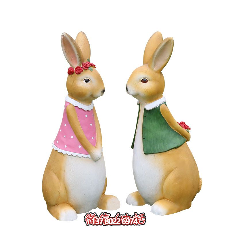 室內一對樹脂彩繪兔子雕塑 室內一對樹脂彩繪兔子雕塑