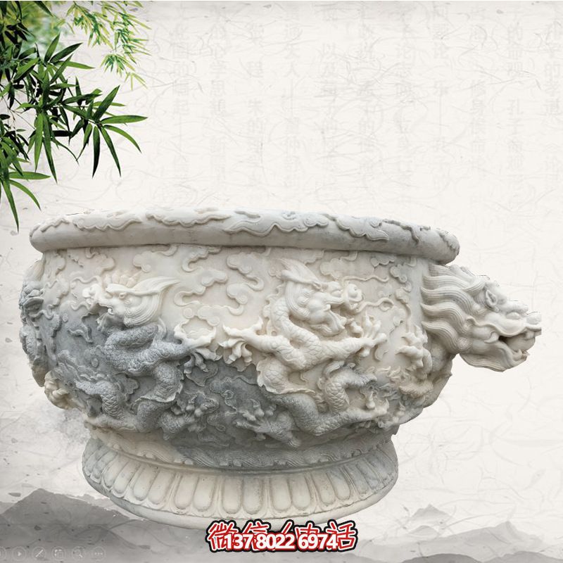 漢白玉擺件石雕浮雕龍缸雕塑 漢白玉擺件石雕浮雕龍缸雕塑