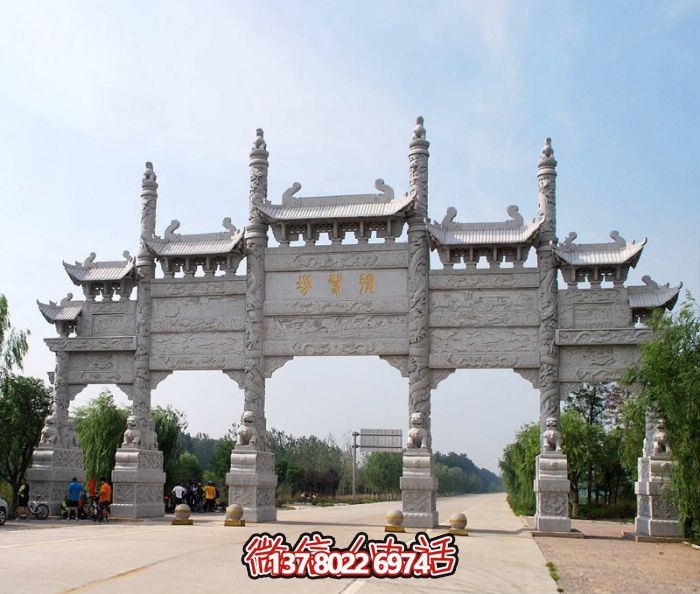 大型新款浮雕五門道路石雕牌坊 大型新款浮雕五門道路石雕牌坊