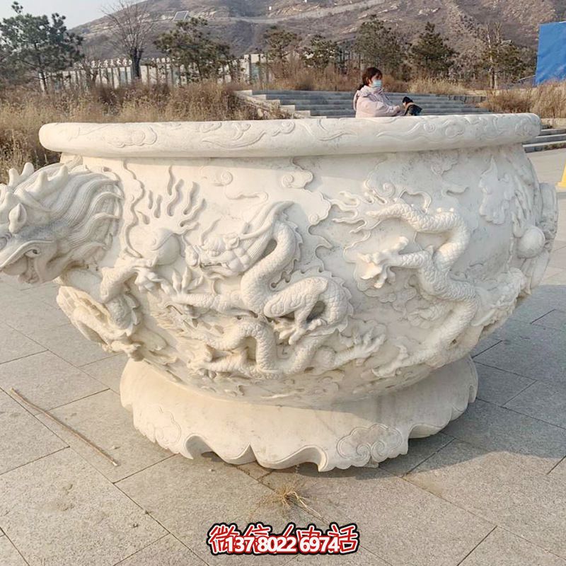 戶外庭院漢白玉石雕龍浮雕缸雕塑 戶外庭院漢白玉石雕龍浮雕缸雕塑