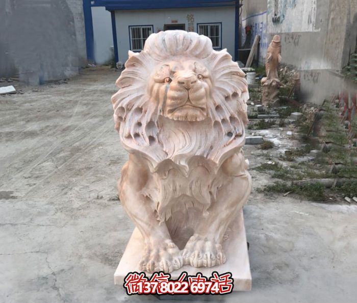 庭院大型仿真晚霞紅石雕獅子雕塑 庭院大型仿真晚霞紅石雕獅子雕塑