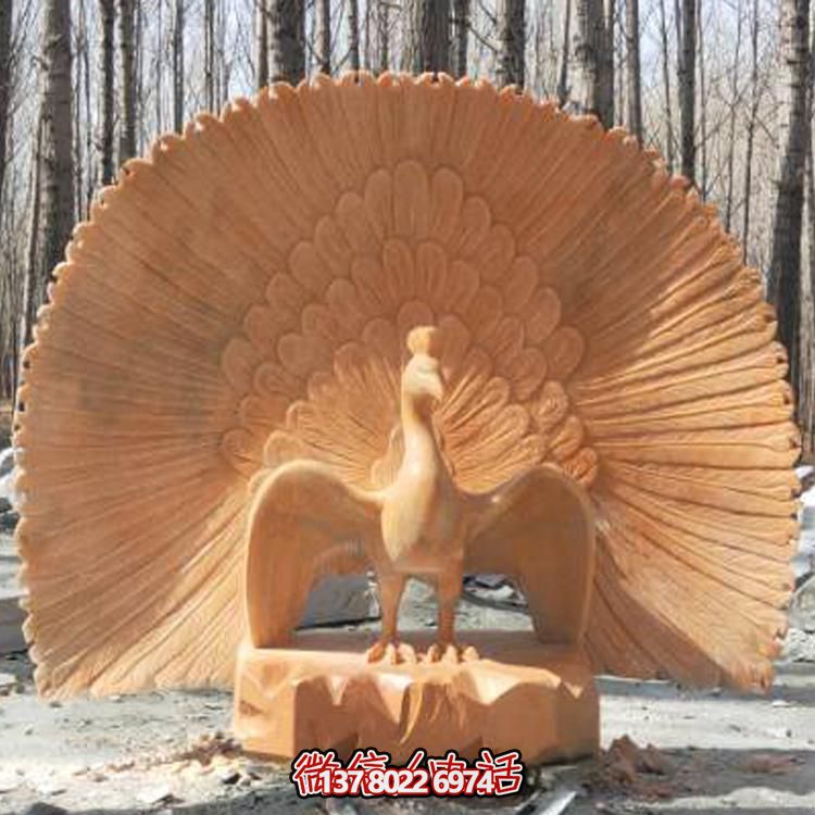 晚霞紅大理石石雕開(kāi)屏的孔雀