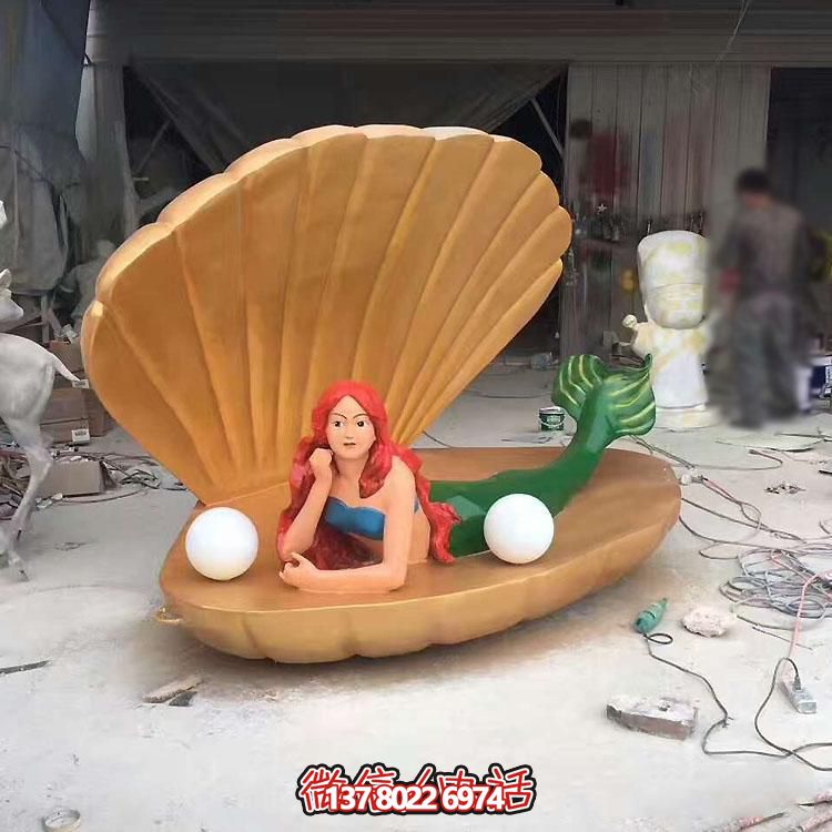游樂場創意玻璃鋼彩繪景觀卡通美人魚雕塑擺件