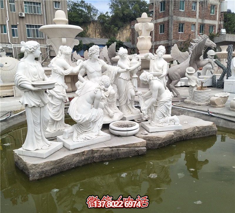 別墅景區漢白玉眾寧芙侍奉阿波羅雕塑 別墅景區漢白玉眾寧芙侍奉阿波羅雕塑