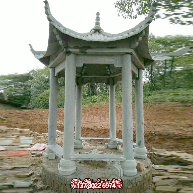 村口擺放青石六角涼亭景觀石雕 村口擺放青石六角涼亭景觀石雕