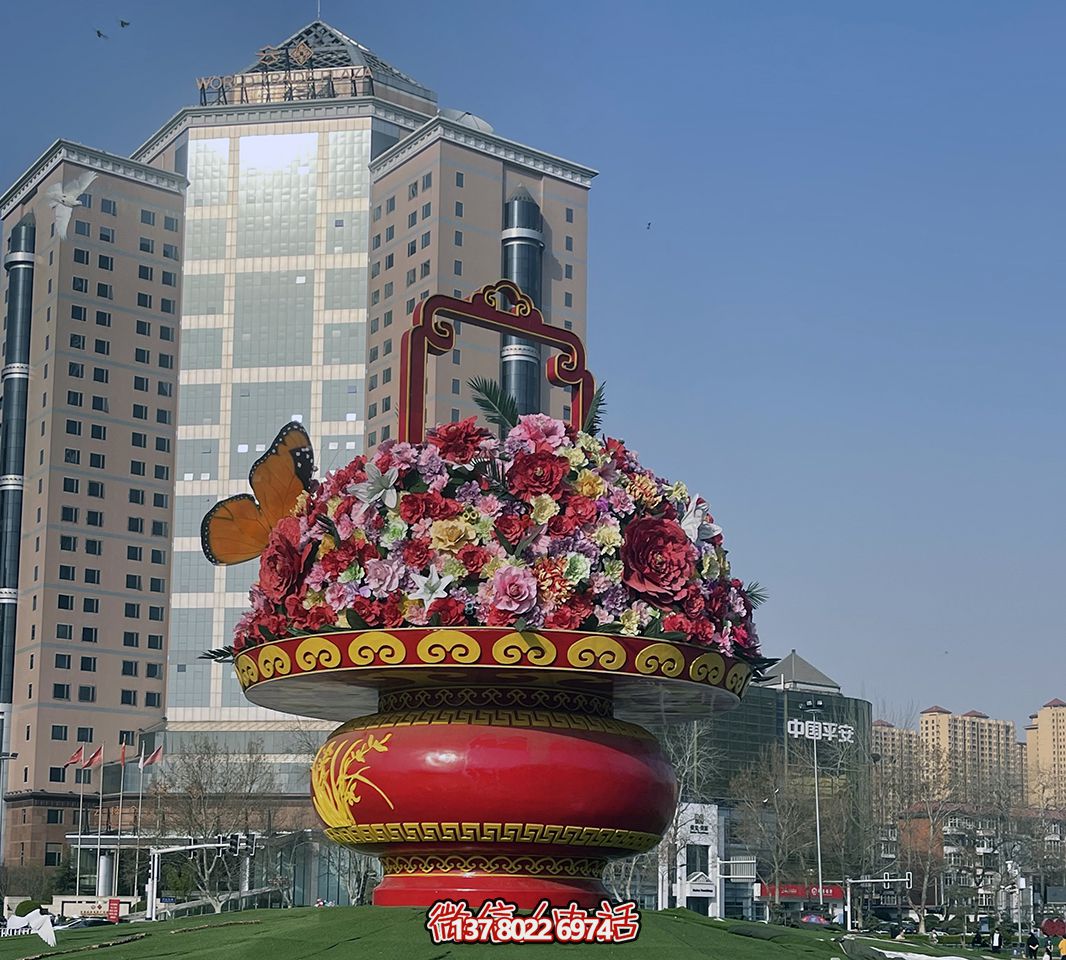 城市街道慶典大花籃玻璃鋼雕塑 城市街道慶典大花籃玻璃鋼雕塑